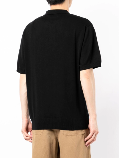 Shop Stussy Logo-embroidered Cotton Polo Shirt In Black