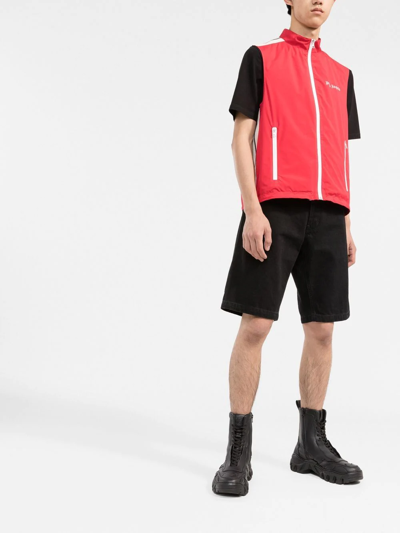 Palm Angels Logo-print Stripe-trim Zipped Gilet In Rot