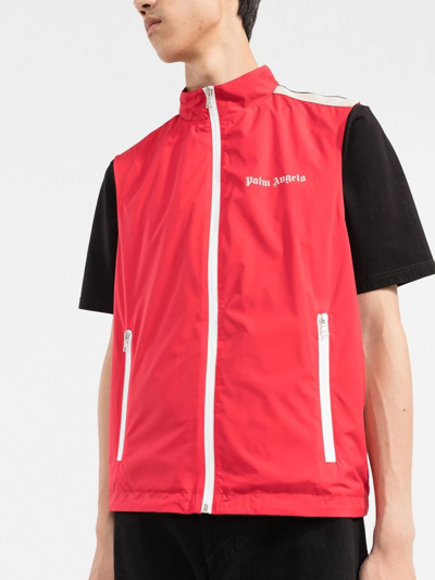 Palm Angels Logo-print Stripe-trim Zipped Gilet In Rot