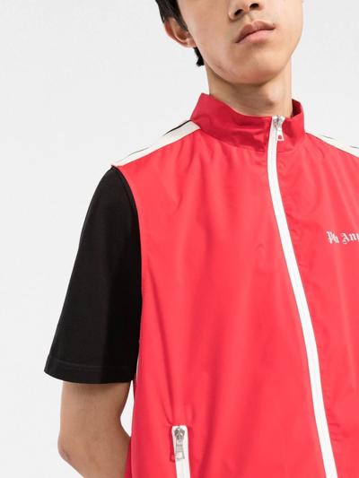 Palm Angels Logo-print Stripe-trim Zipped Gilet In Rot