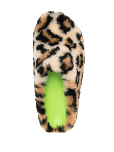Shop Marni Leopard-print Faux-fur Slippers In Brown