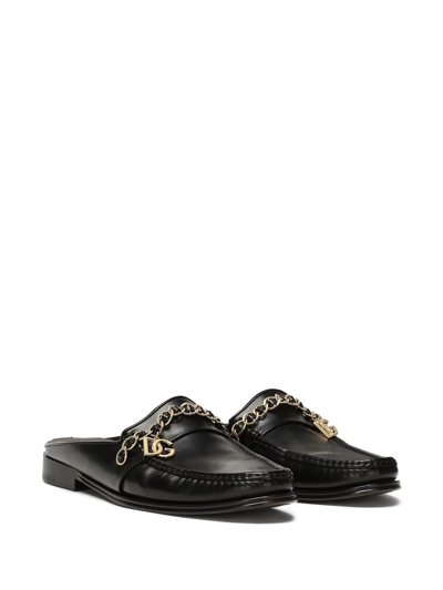 Shop Dolce & Gabbana Visconti Leather Slippers In Schwarz