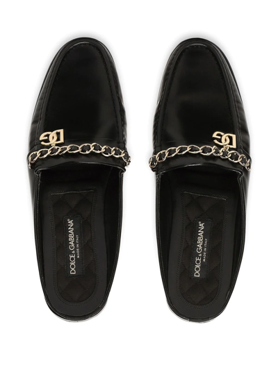 Shop Dolce & Gabbana Visconti Leather Slippers In Schwarz