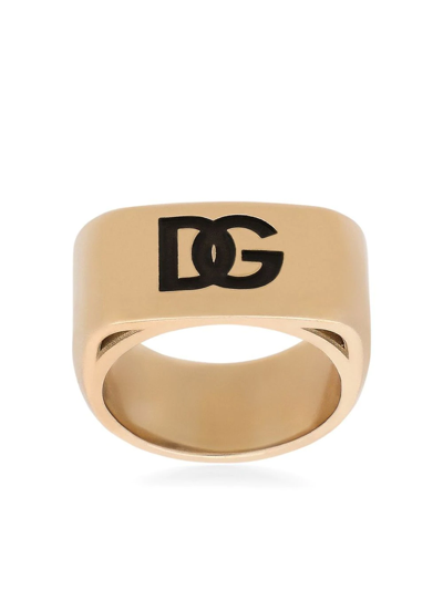 Shop Dolce & Gabbana Dg Engraved-logo Ring In Gold