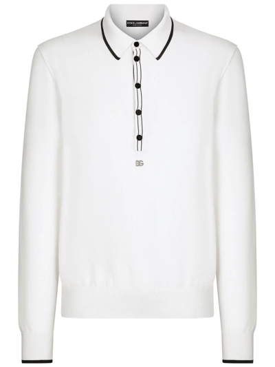 Shop Dolce & Gabbana Logo-patch Cotton Polo Shirt In White
