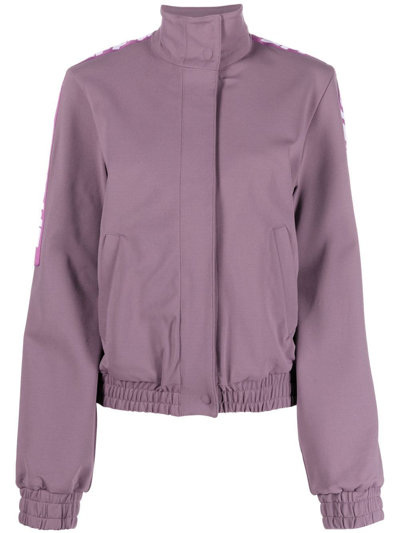 Off-white Chic High Collar Sweatshirt With Logo Bands For Women In Purple