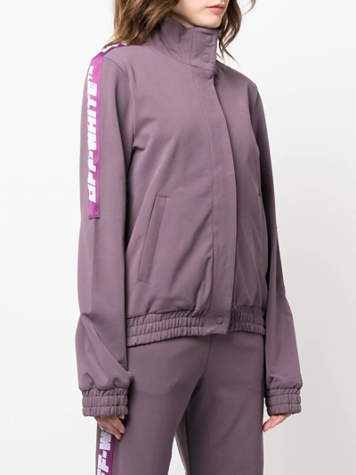 Off-white Chic High Collar Sweatshirt With Logo Bands For Women In Purple
