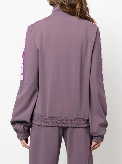 Off-white Chic High Collar Sweatshirt With Logo Bands For Women In Purple