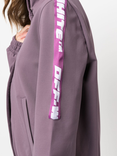 Off-white Chic High Collar Sweatshirt With Logo Bands For Women In Purple