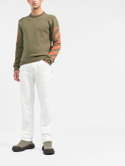Off-white Off White Mans Green Diag Arrow Cotton Blend Sweater In Green