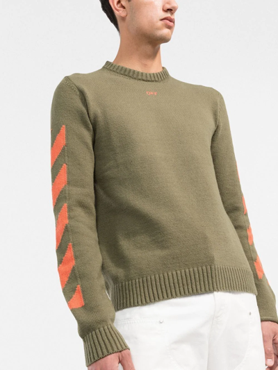Off-white Off White Mans Green Diag Arrow Cotton Blend Sweater In Green