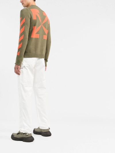 Off-white Off White Mans Green Diag Arrow Cotton Blend Sweater In Green