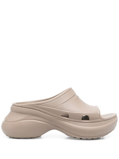 Shop Balenciaga X Crocs™ Platform Pool Slides In Nude