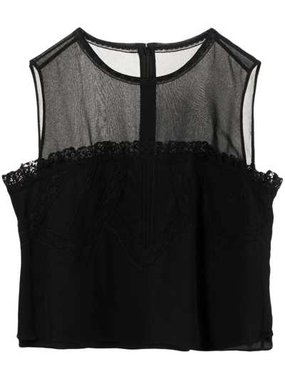 Shop Shiatzy Chen Lace Ruffle-detail Blouse In Black