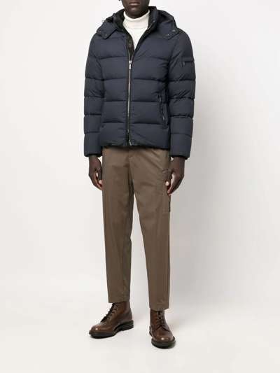 Moorer Horizontal Quilted Padded Jacket With High Collar In Blau