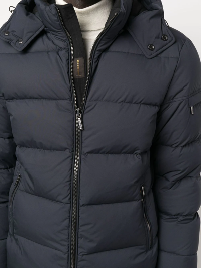 Moorer Horizontal Quilted Padded Jacket With High Collar In Blau