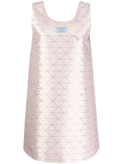 Prada Rhinestone Triangle Pattern Dress In Pink