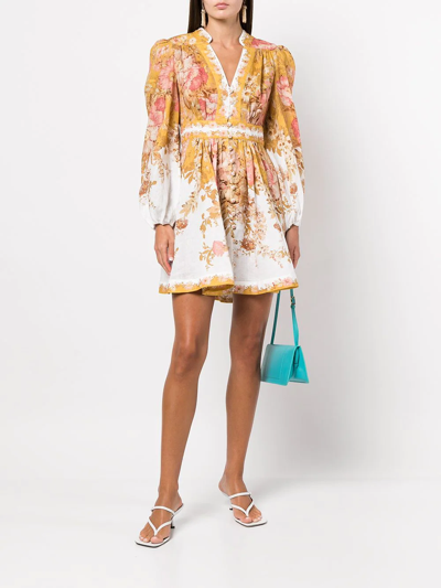 Shop Zimmermann Pattie Plunge Mini Dress In Gelb