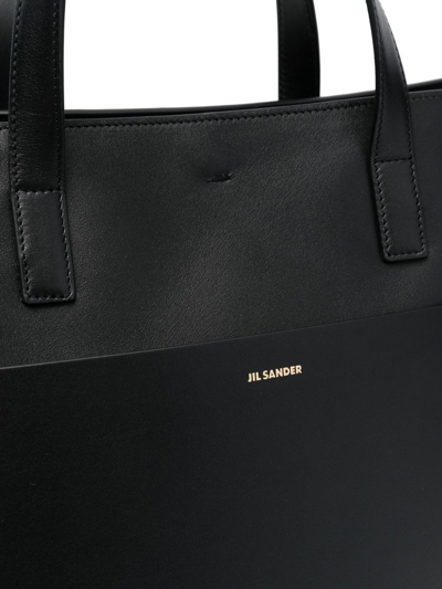 Shop Jil Sander Logo-print Leather Tote Bag In Schwarz