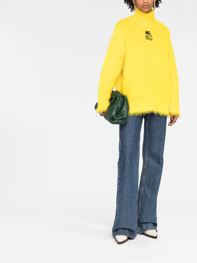 Etro Womans Turtleneck Sweater In Yellow Mohair Blend With Cube Logo In Gelb