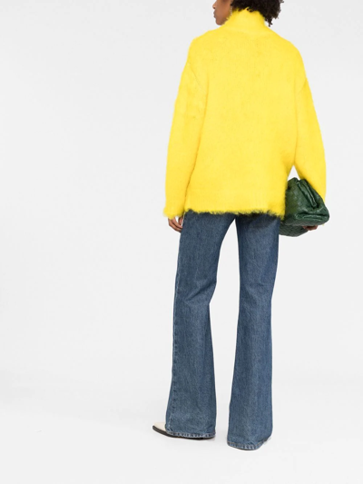Etro Womans Turtleneck Sweater In Yellow Mohair Blend With Cube Logo In Gelb