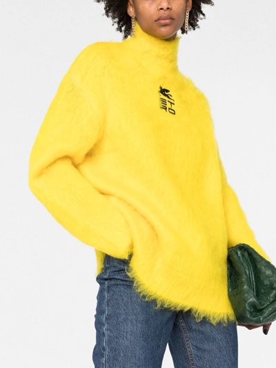 Etro Womans Turtleneck Sweater In Yellow Mohair Blend With Cube Logo In Gelb