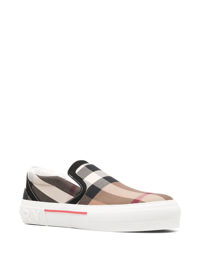 Shop Burberry Checked Slip-on Sneakers In Braun