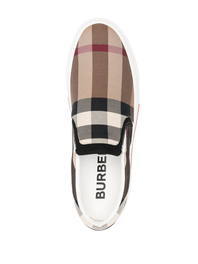 Shop Burberry Checked Slip-on Sneakers In Braun