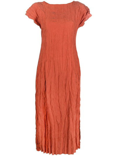 Totême Crinkled Cap Sleeve Habutai Silk Midi Dress In Orange