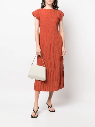Totême Crinkled Cap Sleeve Habutai Silk Midi Dress In Orange