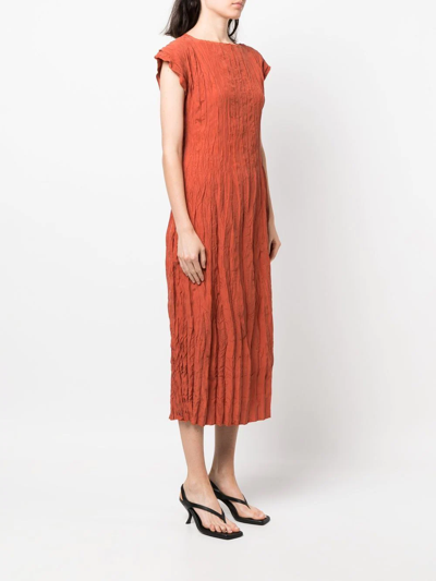 Shop Totême Crinkled Cap-sleeve Silk Dress In Orange