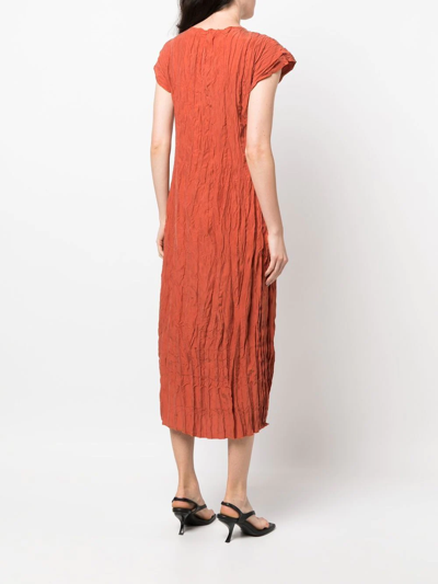 Totême Crinkled Cap Sleeve Habutai Silk Midi Dress In Orange
