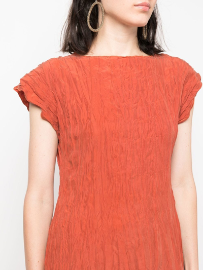 Totême Crinkled Cap Sleeve Habutai Silk Midi Dress In Orange