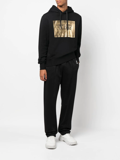 Shop Versace Jeans Couture Logo-print Detail Hoodie In Schwarz