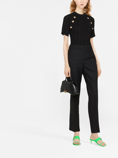 Balmain Button-detail Short-sleeve Top In Black