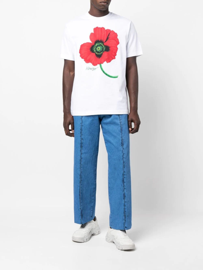 Shop Kenzo Poppy-print Oversized T-shirt In Weiss