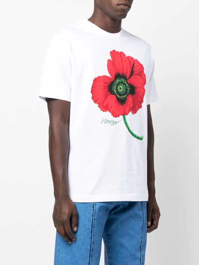 Shop Kenzo Poppy-print Oversized T-shirt In Weiss