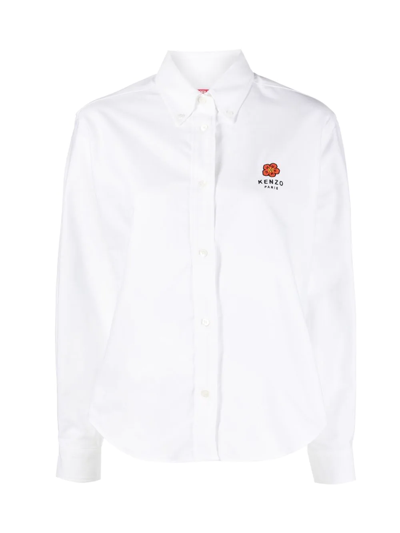 Shop Kenzo Embroidered-logo Long-sleeve Shirt In White