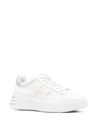 Hogan Leather Sneakers With Glittered Patch In Weiss