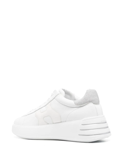 Hogan Leather Sneakers With Glittered Patch In Weiss