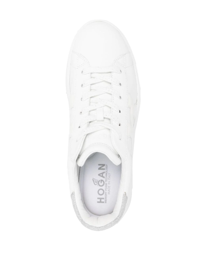 Hogan Leather Sneakers With Glittered Patch In Weiss
