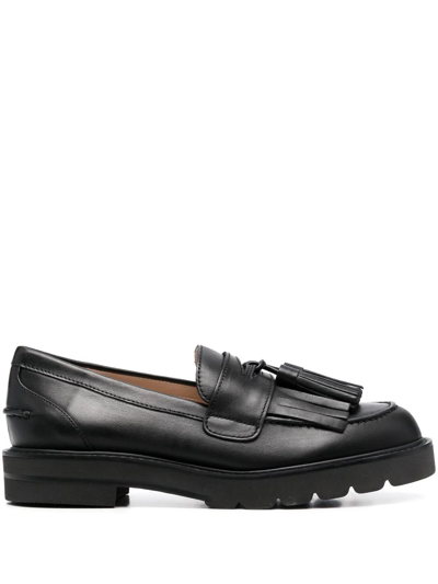 Shop Stuart Weitzman Tassel-detail Leather Loafers In Black