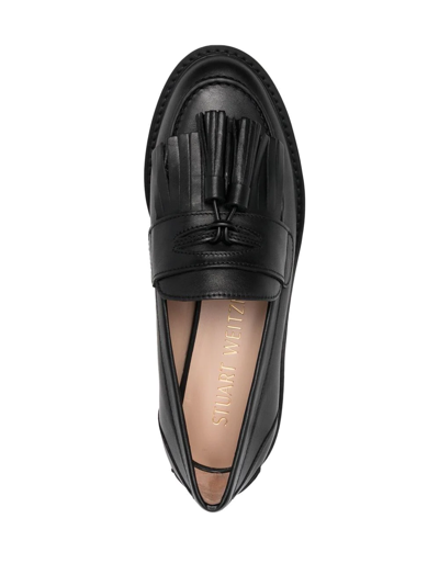 Shop Stuart Weitzman Tassel-detail Leather Loafers In Black