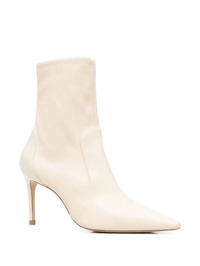 Stuart Weitzman Pointed Toe 85mm Leather Sock Boots In Nude