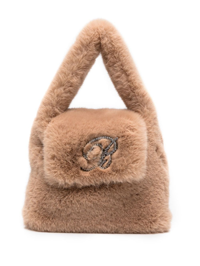 Shop Blumarine Faux-fur Detail Tote Bag In Nude