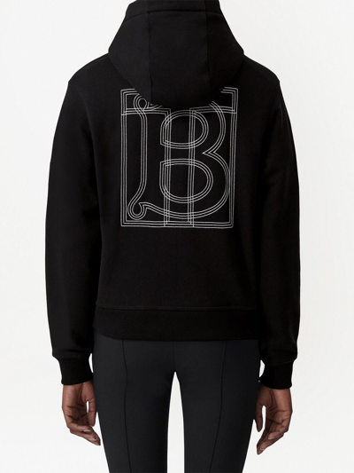 Shop Burberry Tb Monogram Logo-embroidered Hoodie In Black