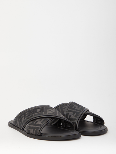 Shop Fendi Jacquard Ff Sandals In Black