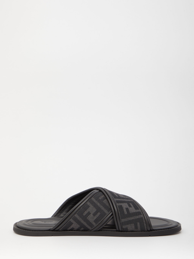 Shop Fendi Jacquard Ff Sandals In Black