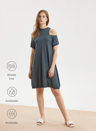 Shop Nap Loungewear Off-shoulder Knit Dress In Porcelain