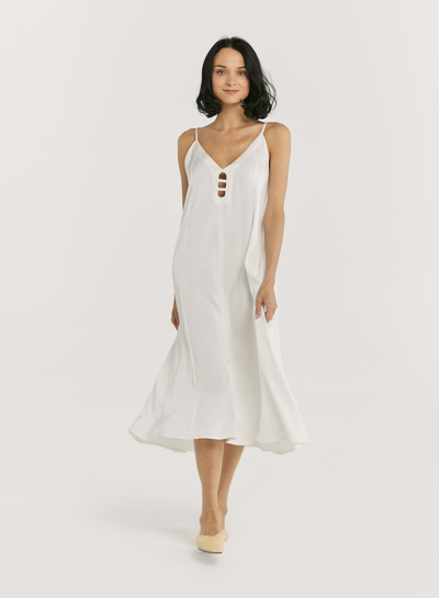 Shop Nap Loungewear V-neck Mesh Slip Dress In Pearl White